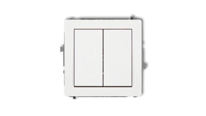 DECO Mechanizm łącznika jednobiegunowego ze schodowym (dwa klawisze bez piktogramów, wspólne zasilanie), biały mat 25DWP-10.11