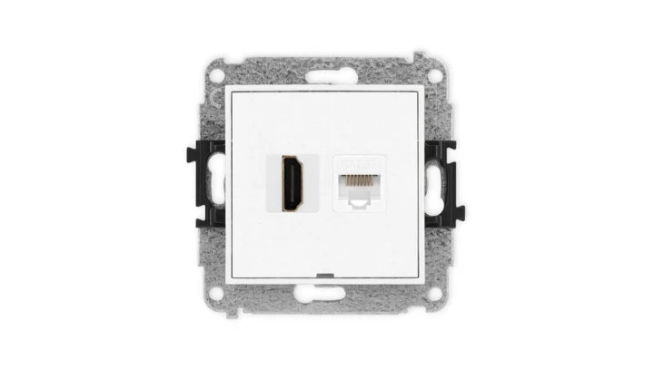 MINI Mechanizm gniazda pojedynczego HDMI 2.0 + gniazda komp. poj. 1xRJ45, kat. 5e, 8-stykowy, bez pola opis. biały mat 25MGHKBO
