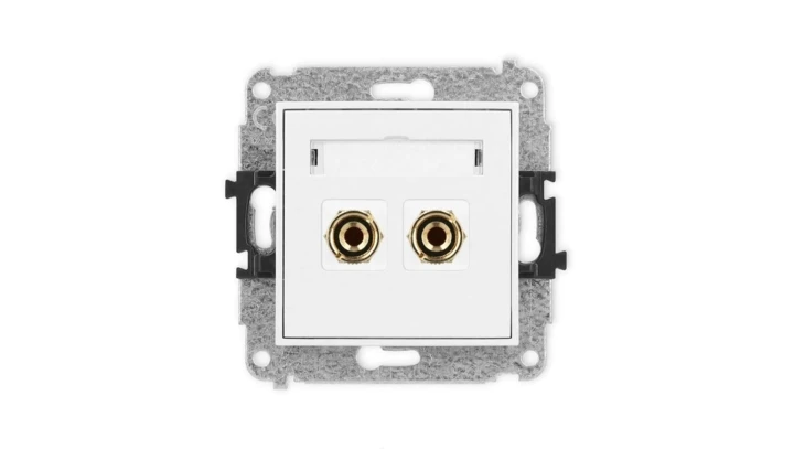 MINI Mechanizm gniazda głośnikowego pojedynczego (typu banan - czerwony i czarny, pozłacany, 4 mm2, do lutowania) biały mat 25MG