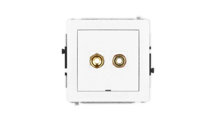 DECO Mechanizm gniazda głośnikowego pojedynczego, bez pola opisowego (typu banan - czerwony i czarny, pozłacany, 4 mm2, skręcany