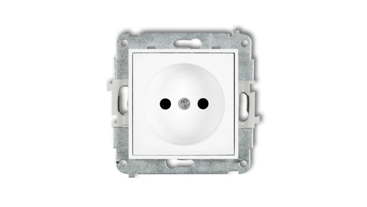 MINI Mechanizm gniazda pojedynczego bez uziemienia 2P (przesłony torów prądowych) biały mat 25MGP-1p
