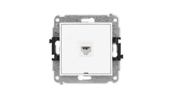 MINI Mechanizm gniazda komputerowego pojedynczego 1xRJ45, kat. 6A, 8-stykowy, bez pola opisowego biały mat 25MGKBO-7