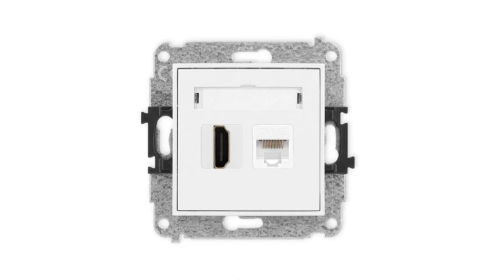 MINI Mechanizm gniazda pojedynczego HDMI 2.0 + gniazda komp. poj. 1xRJ45, kat. 5e, 8-stykowy biały mat 25MGHK