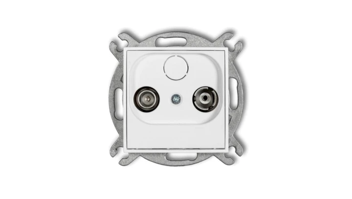 MINI Mechanizm gniazda abonenckiego RTV przelotowego 12dB biały mat 25MG12P