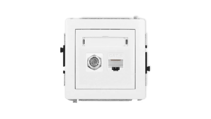 DECO Mechanizm gniazda antenowego poj. typu F (SAT) + gniazda komp. poj. 1xRJ45, kat. 6, 8-stykowy, biały mat 25DGFK-3