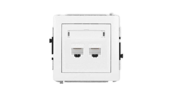 DECO Mechanizm gniazda komputerowego podwójnego 2xRJ45, kat. 6A, 8-stykowy, biały mat 25DGK-8