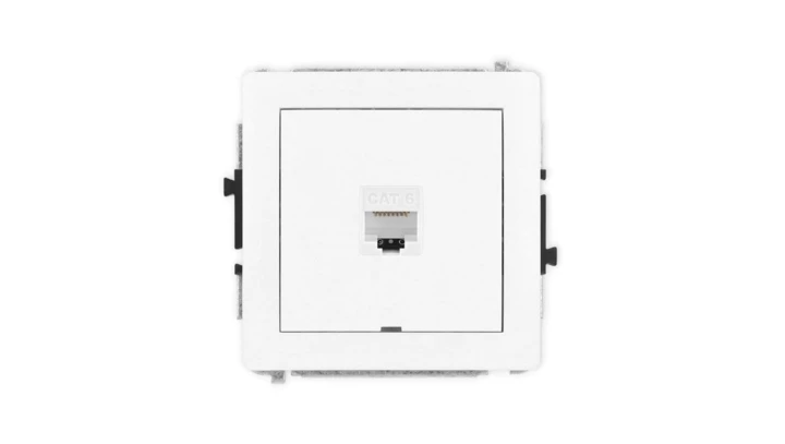 DECO Mechanizm gniazda komputerowego pojedynczego 1xRJ45, kat. 6, 8-stykowy, bez pola opisowego, biały mat 25DGKBO-3