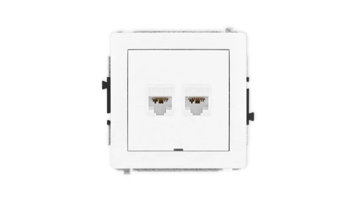 DECO Mechanizm gniazda komputerowego podwójnego 2xRJ45, kat. 6A, 8-stykowy, bez pola opisowego, biały mat 25DGKBO-8