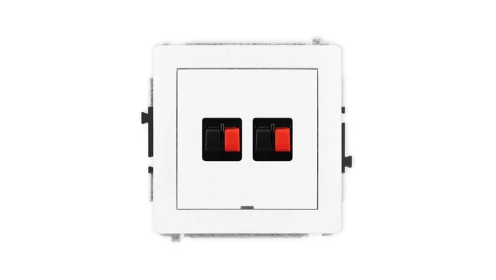 DECO Mechanizm gniazda głośnikowego podwójnego, bez pola opisowego, biały mat 25DGGBO-2