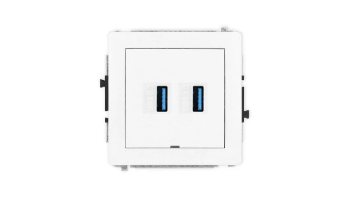 DECO Mechanizm gniazda podwójnego 2xUSB A-A 3.0, bez pola opisowego, biały mat 25DGUSBBO-6