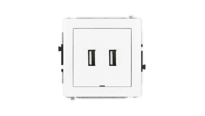DECO Mechanizm gniazda podwójnego 2xUSB A-A 2.0, bez pola opisowego, biały mat 25DGUSBBO-2