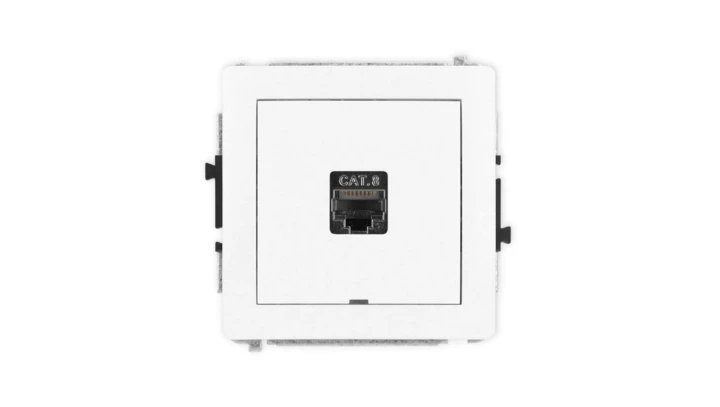 DECO Mechanizm gniazda komputerowego pojedynczego 1xRJ45, kat. 8, ekranowane, 8-stykowy, bez pola opisowego, biały mat 25DGKBO-1