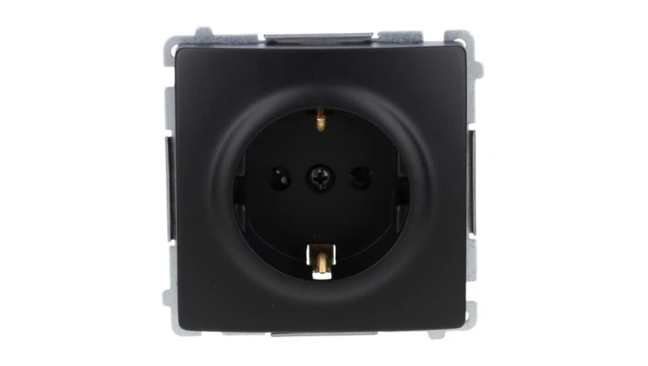 Simon Basic Gniazdo wtyczkowe z uziemieniem Schuko (moduł) z przesłonami torów prądowych, zaciski śrubowe czarny BMGSZ1Z.01/49