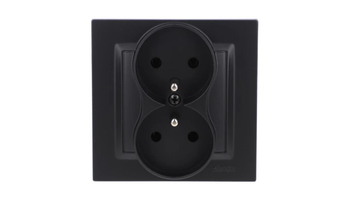 Simon 10 Gniazdo wtyczkowe z uziemieniem podwójne, monoblok, 16A, 250V, zaciski śrubowe kompletne, czarny mat CGZ2/49
