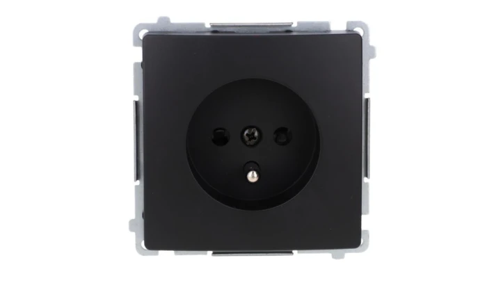 Simon Basic Gniazdo wtyczkowe z uziemieniem (moduł), z przesł. torów prądowych, 16A, 250V, zaciski śrubowe czarny BMGZ1Z.01/49