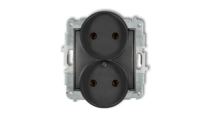 ICON Mechanizm gniazda podwójnego do ramki bez uziemienia 2x2P (bez przesłon torów prądowych) grafitowy 11IGPR-2