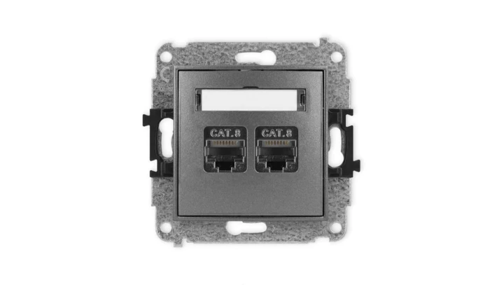 ICON Mechanizm gniazda komputerowego podwójnego 2xRJ45, kat. 8, ekranowane, 8-stykowy grafitowy 11IGK-12