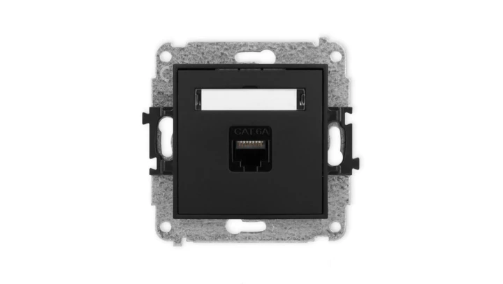 ICON Mechanizm gniazda komputerowego pojedynczego 1xRJ45, kat. 6A, 8-stykowy czarny mat 12IGK-7