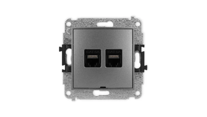 ICON Mechanizm gniazda komputerowego podwójnego 2xRJ45, kat. 6A, 8-stykowy, bez pola opisowego grafitowy 11IGKBO-8