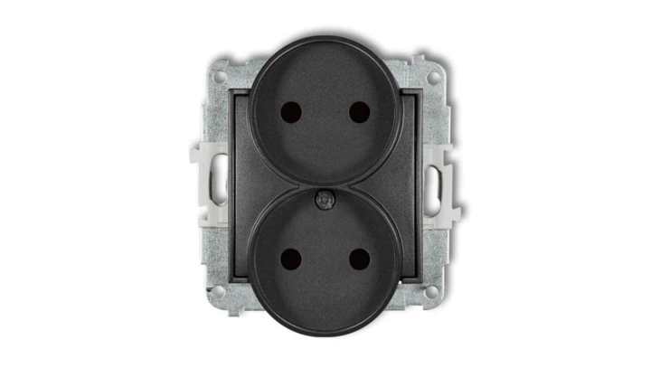 ICON Mechanizm gniazda podwójnego do ramki bez uziemienia 2x2P (przesłony torów prądowych) grafitowy 11IGPR-2p