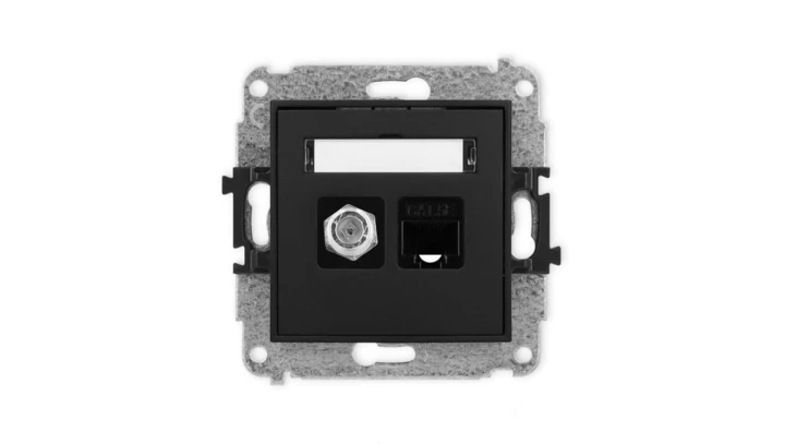 ICON Mechanizm gniazda antenowego poj. typu F (SAT) + gniazda komp. poj. 1xRJ45, kat. 5e, 8-stykowy czarny mat 12IGFK-1