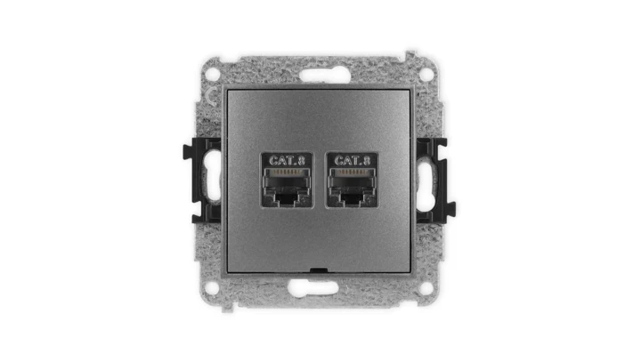 ICON Mechanizm gniazda komputerowego podwójnego 2xRJ45, kat. 8, ekranowane, 8-stykowy, bez pola opisowego grafitowy 11IGKBO-12
