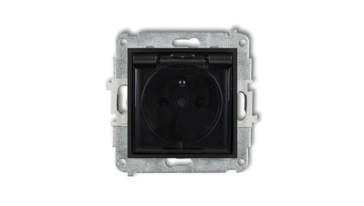 ICON Mechanizm gniazda bryzgoszczelnego z uziemieniem 2P+Z (klapka dymna, przesłony torów prądowych) czarny mat 12IGPB-1zdp