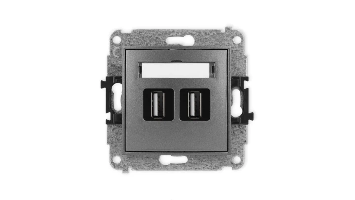 ICON Mechanizm gniazda podwójnego 2xUSB A-A 2.0 grafitowy 11IGUSB-2