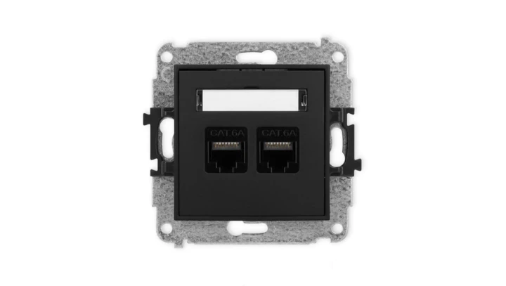 ICON Mechanizm gniazda komputerowego podwójnego 2xRJ45, kat. 6A, 8-stykowy czarny mat 12IGK-8