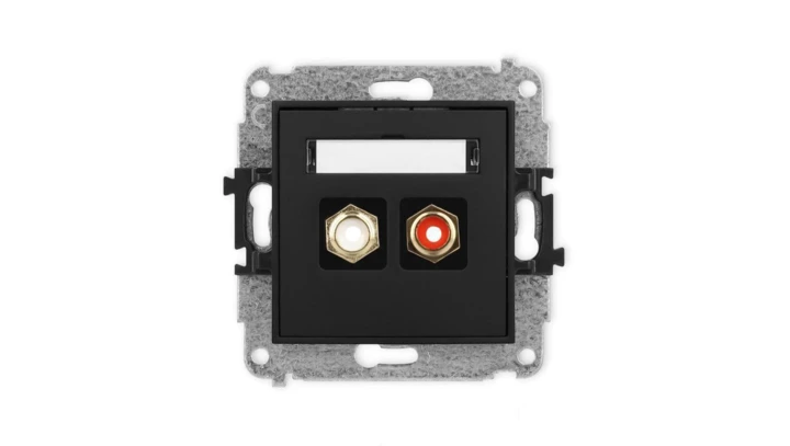 ICON Mechanizm gniazda podwójnego RCA (typu cinch - biały i czerwony, pozłacany) czarny mat 12IGRCA-2