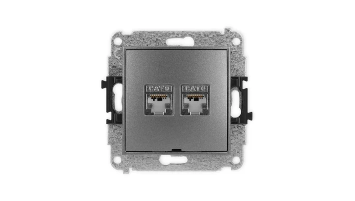 ICON Mechanizm gniazda komputerowego podwójnego 2xRJ45, kat. 6, ekranowane, 8-stykowy, bez pola opisowego grafitowy 11IGKBO-6
