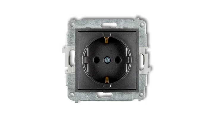 ICON Mechanizm gniazda pojedynczego z uziemieniem SCHUKO 2P+Z (przesłony torów prądowych) grafitowy 11IGP-1sp