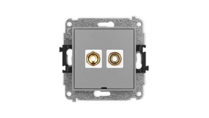 ICON Mechanizm gniazda głośnikowego poj., bez opisu (banan - czerwony i czarny, pozłacany, 4 mm2, skręcany) szary mat 27IGGBO-4