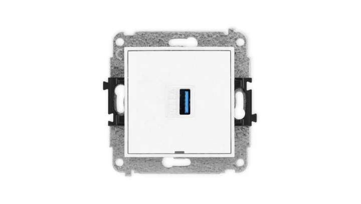 ICON Mechamizm gniazda pojedynczego USB A-A 3.0, bez pola opisowego biały mat 25IGUSBBO-5