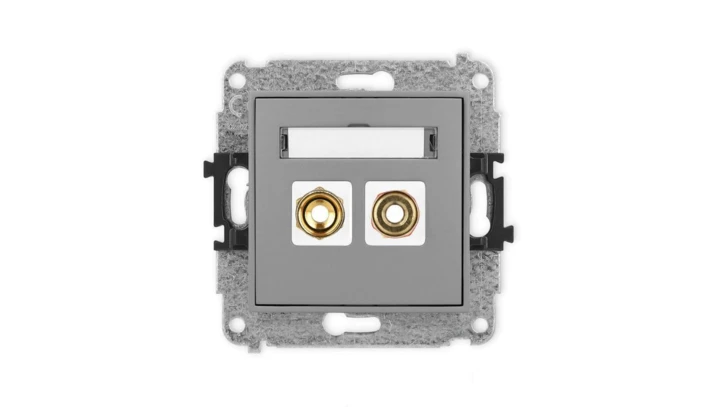 ICON Mechanizm gniazda głośnikowego pojedynczego (typu banan - czerwony i czarny, pozłacany, 4 mm2, skręcany) szary mat 27IGG-4