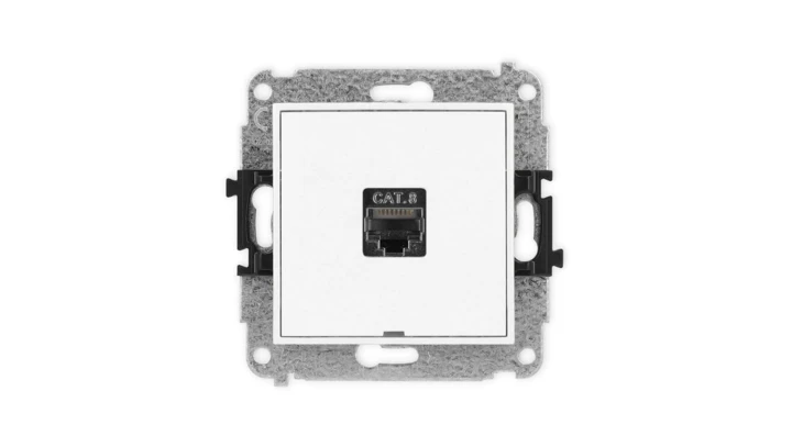 ICON Mechanizm gniazda komputerowego pojedynczego 1xRJ45, kat. 8, ekranowane, 8-stykowy, bez pola opisowego biały mat 25IGKBO-11