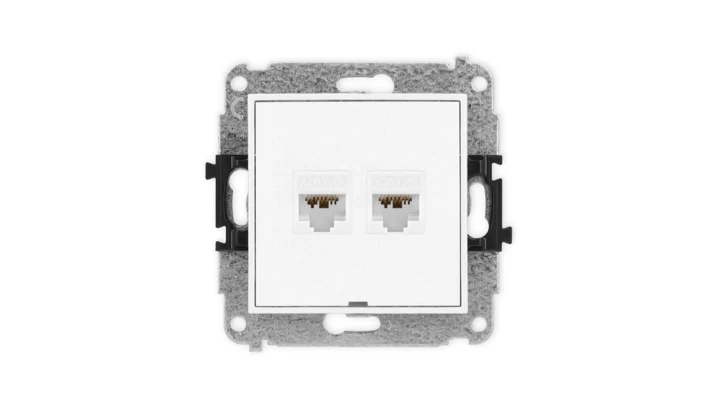 ICON Mechanizm gniazda komputerowego podwójnego 2xRJ45, kat. 6A, 8-stykowy, bez pola opisowego biały mat 25IGKBO-8