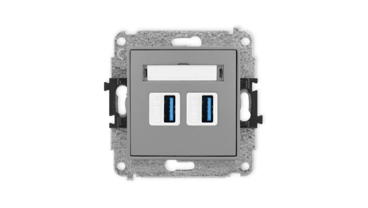 ICON Mechanizm gniazda podwójnego 2xUSB A-A 3.0 szary mat 27IGUSB-6