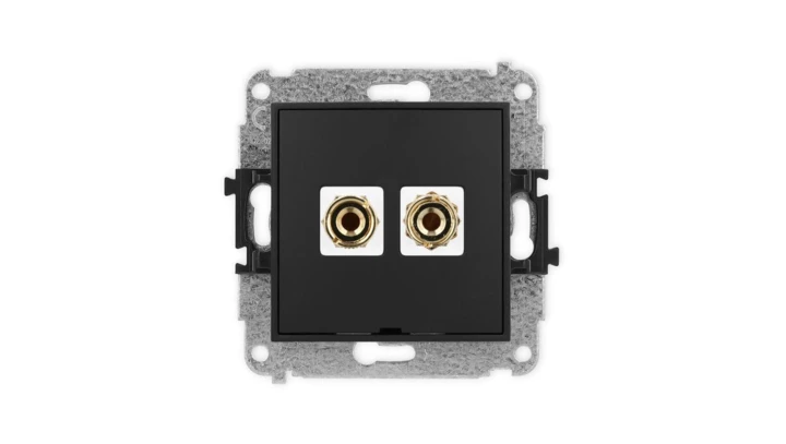 ICON Mechanizm gniazda głośnik. poj., bez opisu (banan czerwony i czarny, pozłacany, 4 mm2, do lutowania) czarny mat 12IGGBO-3