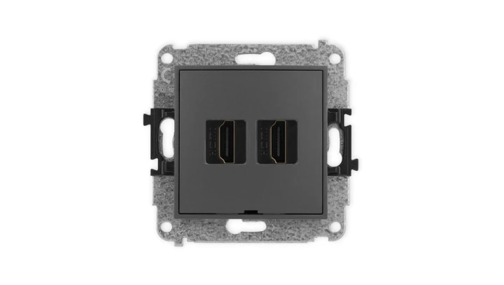ICON Mechanizm gniazda podwójnego HDMI 2.0, bez pola opisowego grafitowy mat 28IHDMIBO-4