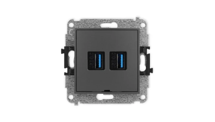 ICON Mechanizm gniazda podwójnego 2xUSB A-A 3.0, bez pola opisowego grafitowy mat 28IGUSBBO-6