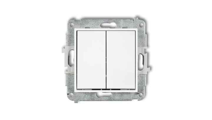ICON Mechanizm łącznika zwiernego, dwubiegunowego (dwa klawisze bez piktogramów, osobne zasilanie) biały mat 25IWP-44.2
