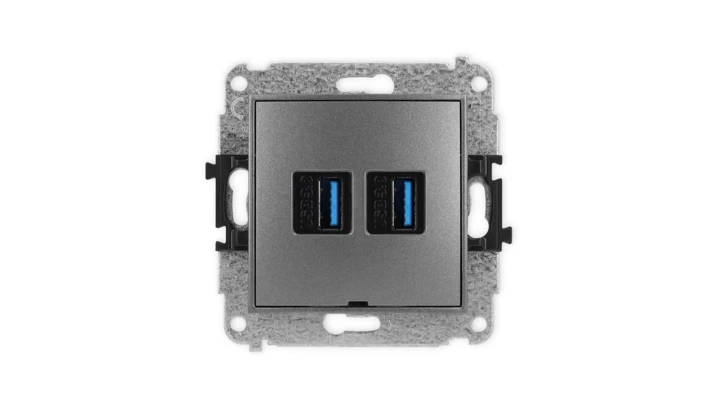 ICON Mechanizm gniazda podwójnego 2xUSB A-A 3.0, bez pola opisowego grafitowy 11IGUSBBO-6