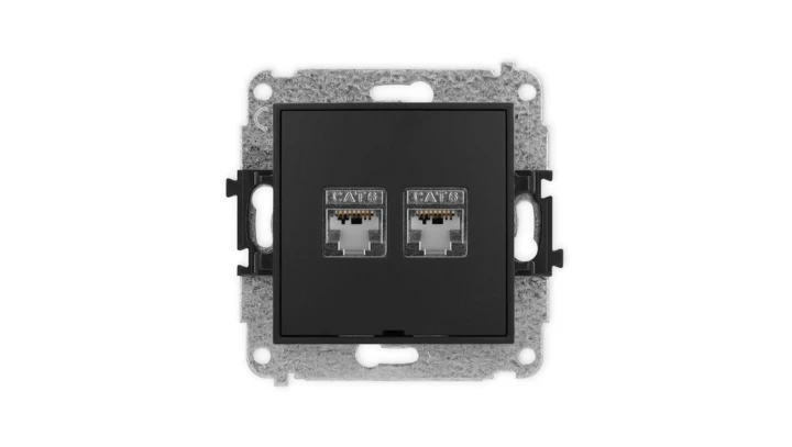 ICON Mechanizm gniazda komputerowego podwójnego 2xRJ45, kat. 6, ekranowane, 8-stykowy, bez pola opisowego czarny mat 12IGKBO-6