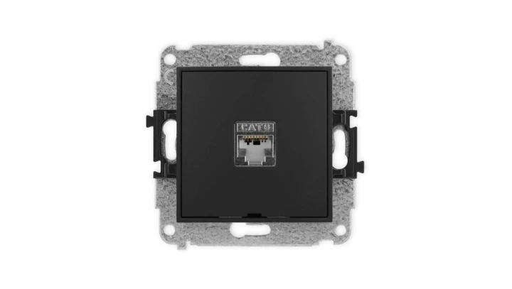 ICON Mechanizm gniazda komputerowego pojedynczego 1xRJ45, kat. 5e, ekranowane, 8-styk, bez pola opisowego czarny mat 12IGKBO-1e