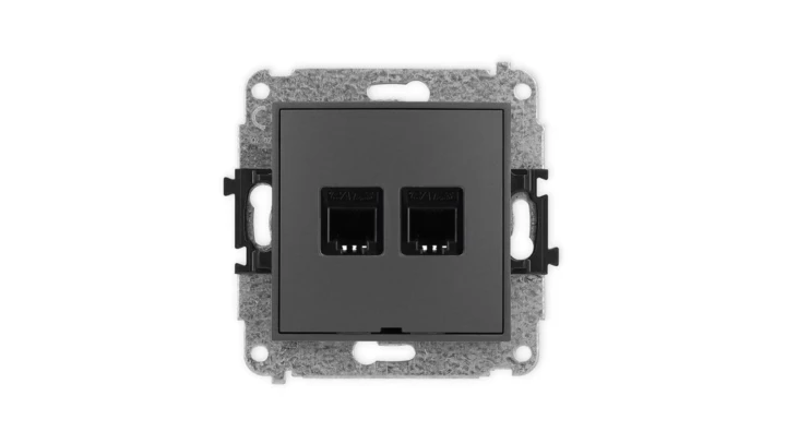 ICON Mechanizm gniazda telefonicznego podwójnego 2xRJ11, 4-stykowy, beznarzędziowe, bez pola opisowego grafitowy mat 28IGTBO-2