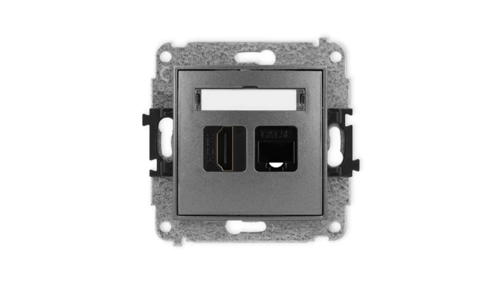 ICON Mechanizm gniazda pojedynczego HDMI 2.0 + gniazda komp. poj. 1xRJ45, kat. 5e, 8-stykowy grafitowy 11IGHK