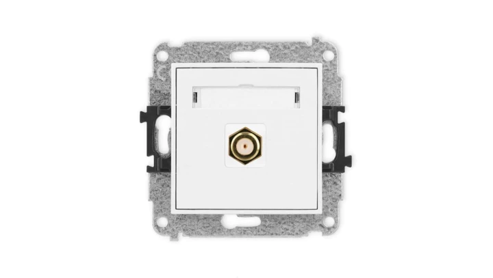 ICON Mechanizm gniazda antenowego pojedynczego typu F (SAT) pozłacany biały mat 25IGF-1.1