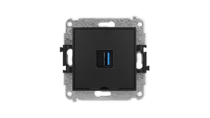 ICON Mechamizm gniazda pojedynczego USB A-A 3.0, bez pola opisowego czarny mat 12IGUSBBO-5