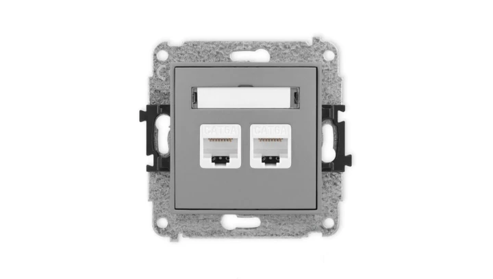 ICON Mechanizm gniazda komputerowego podwójnego 2xRJ45, kat. 6A, 8-stykowy szary mat 27IGK-8